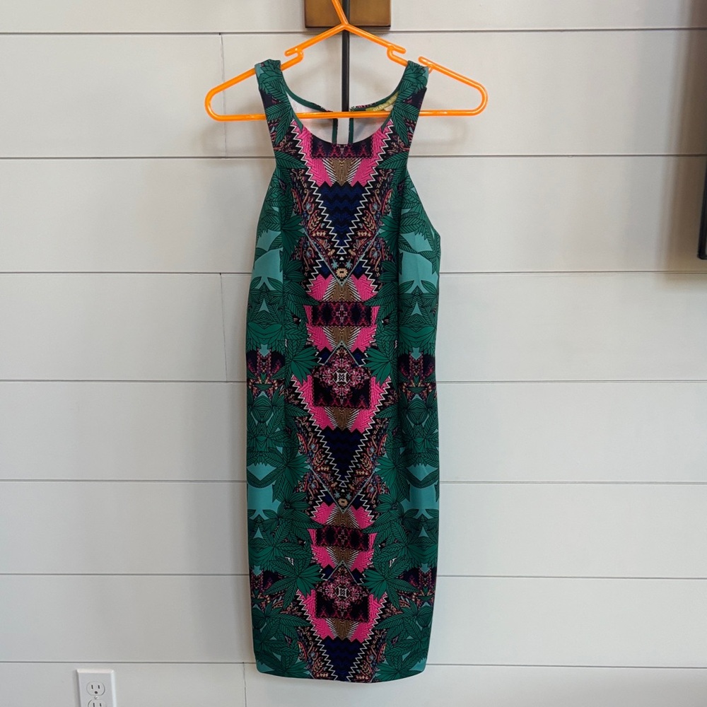 Gianni Bini Pink and Green Geometric Midi Dress